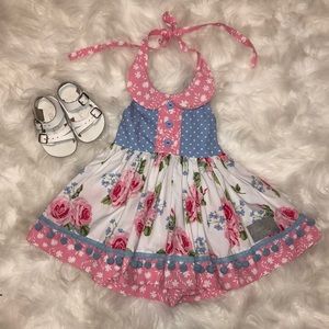 Eleanor Rose Pom Pom Halter Dress 12M